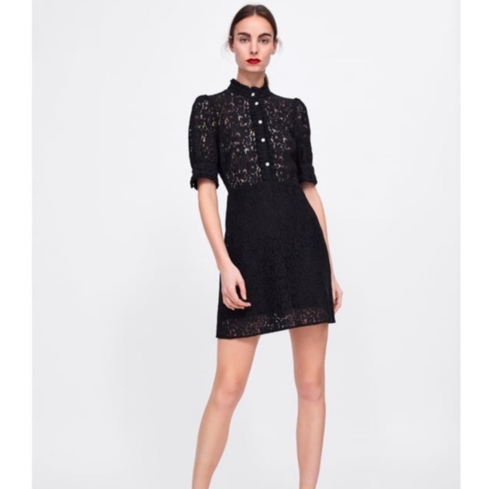 Zara black lace lined dress, crystal buttons XL